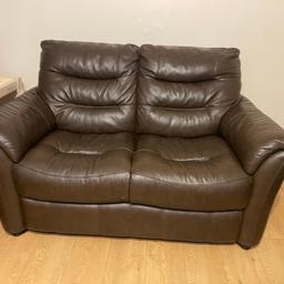 Leather sofa set for sale (Can also be purchased individually). Purchased 4 years ago for (circa 2K) from Sofology and selling due to relocation.
Comes with original unused sofology cleaning kit.
3 seater sofa with double recliners ( £250) Good condition with minor wear and tear.
2 seater sofa (£150) great condition like new.
£500 if buying both.