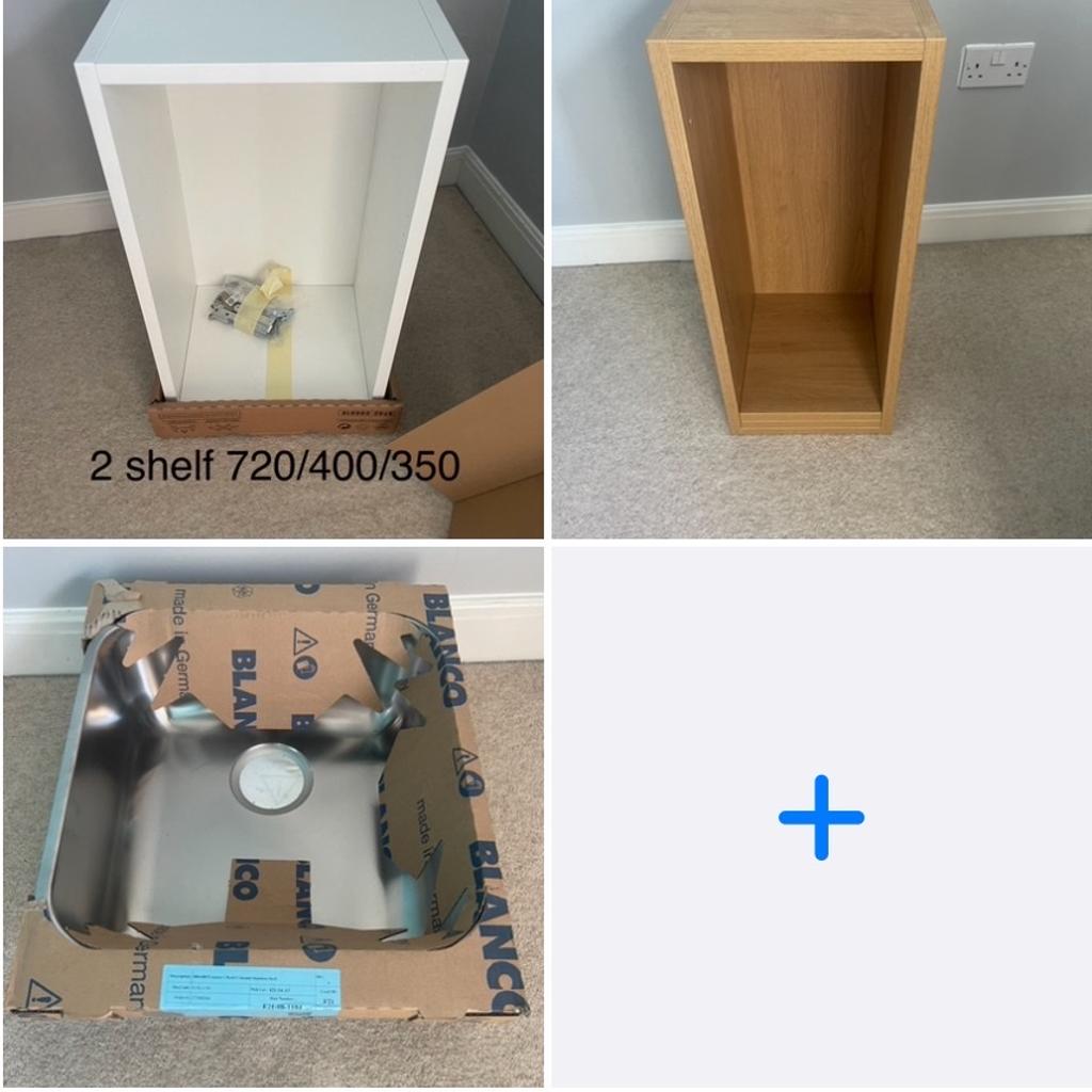 MUST GO ASAP

Wren Kitchens. Infinity shaker base/wall units and blanco sink.

2 base units.
Magic corner base. 870/800/570. £400
1 shelf base 870/200/570. £100

4 wall units.
Oak 2 shelf open wall unit 720/500/350. £150
Oak 2 shelf open wall unit 720/300/350. £125
White. 1 door. 1 shelf wall unit 575/400/330. £130
White 2 shelf open wall unit 720/400/350. £135

Blanco sink £150

Job lot £1000 or open to offers

Collection only.