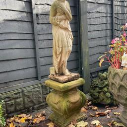 Reclaimed Cast Stone Lady On Large Pedestal 120cm High
Large chunky ornate cast stone pedestal
Reclaimed statue , does show age related  wear. Please see photos for description 
The total height is 120cm
Viewing welcome