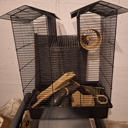 schwarzer Käfig für Vögel oder kleine Nager, mit Nagerzubehör