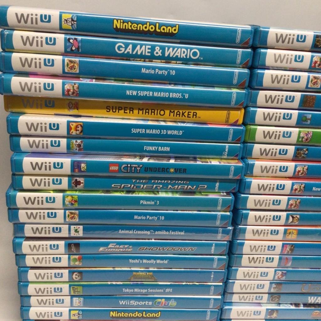 NintendoLand:10€
Game & Wario: 70€
Mario Party 10: 20€
New Super Mario Bros U: 20€
Super Mario Maker: 15€
Super Mario 3D World: 20€
Lego City Undercover: 10€
The Amazing Spiderman 2:50€
Pikmin3: 15€
Animal Crossing Amiibo Festival: 15€
Fast & Furious Showdown:45€
Yoshis Wooly World: 20€
Kung Fu Panda Legendary Legends: 30€
Toyko Mirage Sessions: 25€
Wii Sports Club: 40€
Hyrule Warriors: 20€
Rabbids Land: 10€
The Legend of Zelda Breath of The Wild: 40€
Minecraft: 30€
Terraria: 25€
New Super Luigi U (Green Case): 35€
New Super Mario Bros + New Super Luigi U: 20€
Tekken Tag Tournament Wii U Edition: 25€
Fast Racing NEO:30€
Disney Planes: 10€
Mario Tennis: 13€
Watch Dogs: 13€
Monster Hunter 3 Ultimate:15€
Call of Duty Black Ops 2: 13€