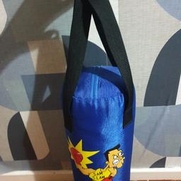 Kids boxing bag and gloves bearly used got a minor tear in the 1 glove. Great fun for kids