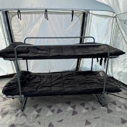 These bunk beds have been used once and are in good condition ideal for camping or caravan or for spare beds for a sleepover can be assembled quickly and secure