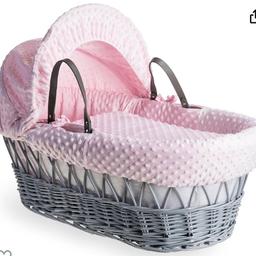 Pink Dimple Moses Basket Bedding Set Dressing Cover and Hood with Quilt, Padded Liner, Body Surround and Adjustable Hood