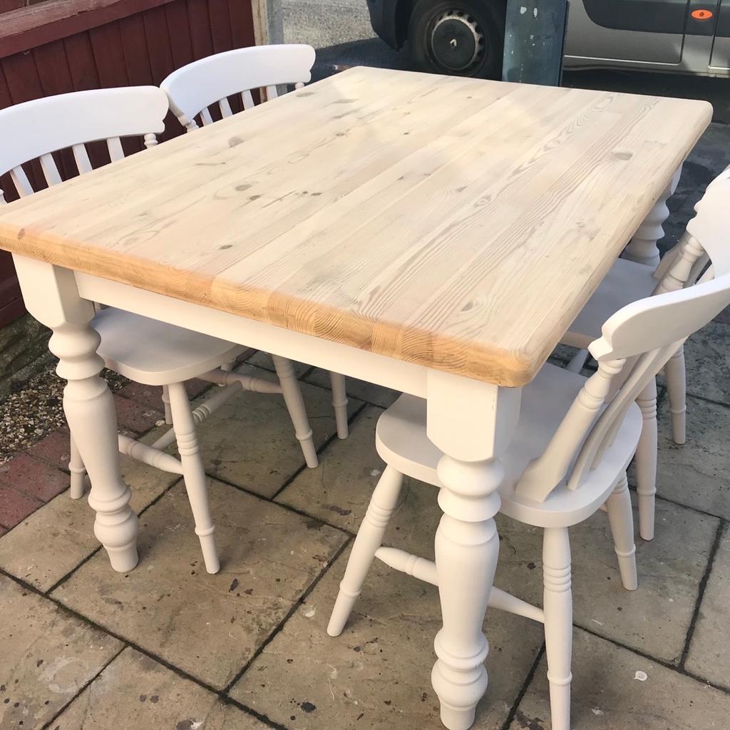 Beautiful 4ft farmhouse table and chairs £225
Or 5ft with 4 chairs £255.
Collection preferred but can deliver at extra cost, depending where you are.
Thank you for your interest