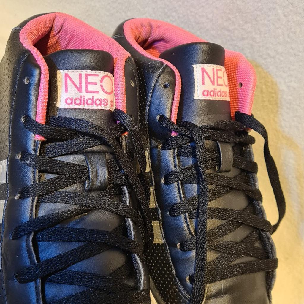 Adidas Neo mid top trainers black and pink. Well worn but plenty of life left in them uk6