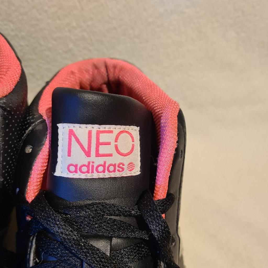 Adidas Neo mid top trainers black and pink. Well worn but plenty of life left in them uk6