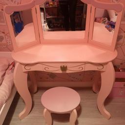 Kidkraft princess vanity table and stool. Good condition from a pet and smoke free home. Some marks on table as seen on photograph. Plus measurements in photos too