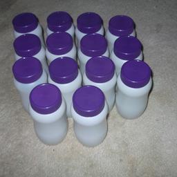 Smokey white plastic containers (jars) with purple screw lid  approx 6" high including lid