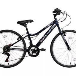 Brand new - Apollo Kinx Junior Hybrid Bike - 24" Wheel

Child Height: 127 - 144cm (Age Guide - Suitable for children aged 8-12 years)
Approximate Weight (KG): 16kg
Brake Type: V-Brakes ensure superior stopping power
Tyres: Air Filled Rubber
Frame: Robust Steel
Gears: Shimano 18 speed gearing lets you speed along the flats, with SRAM twist shifters that let you change gear easily
Suspension: Rigid
