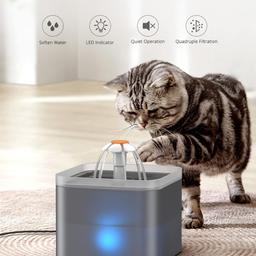 NICREW Cat Water Fountain, Cat Fountain with LED Light and Activated Carbon Filter, 2L Pet Water Fountain Cat Bowl, Gray