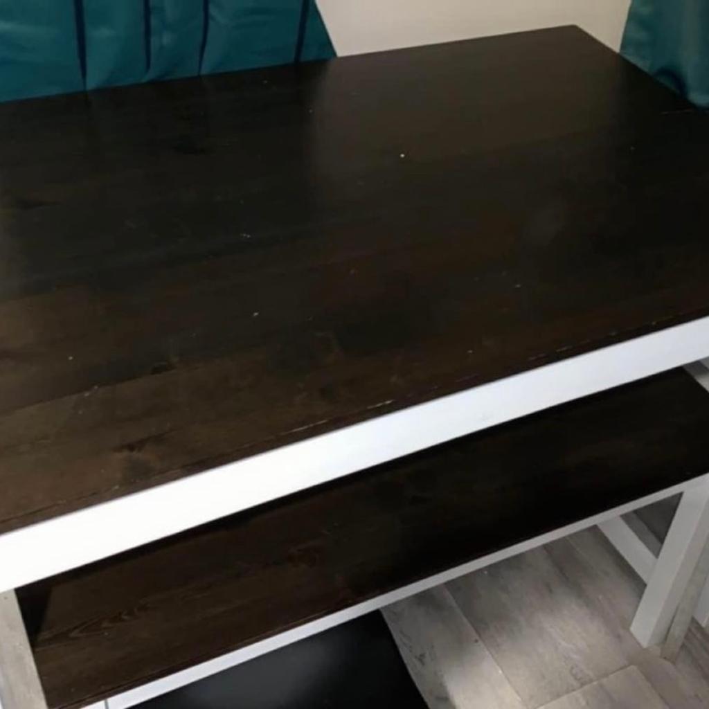 Table and 2 benches.

Good condition usual wear and tear from used item.

Some scratches but can be painted in the colour of your choice.

Bench cushions included.

Collection BB1.