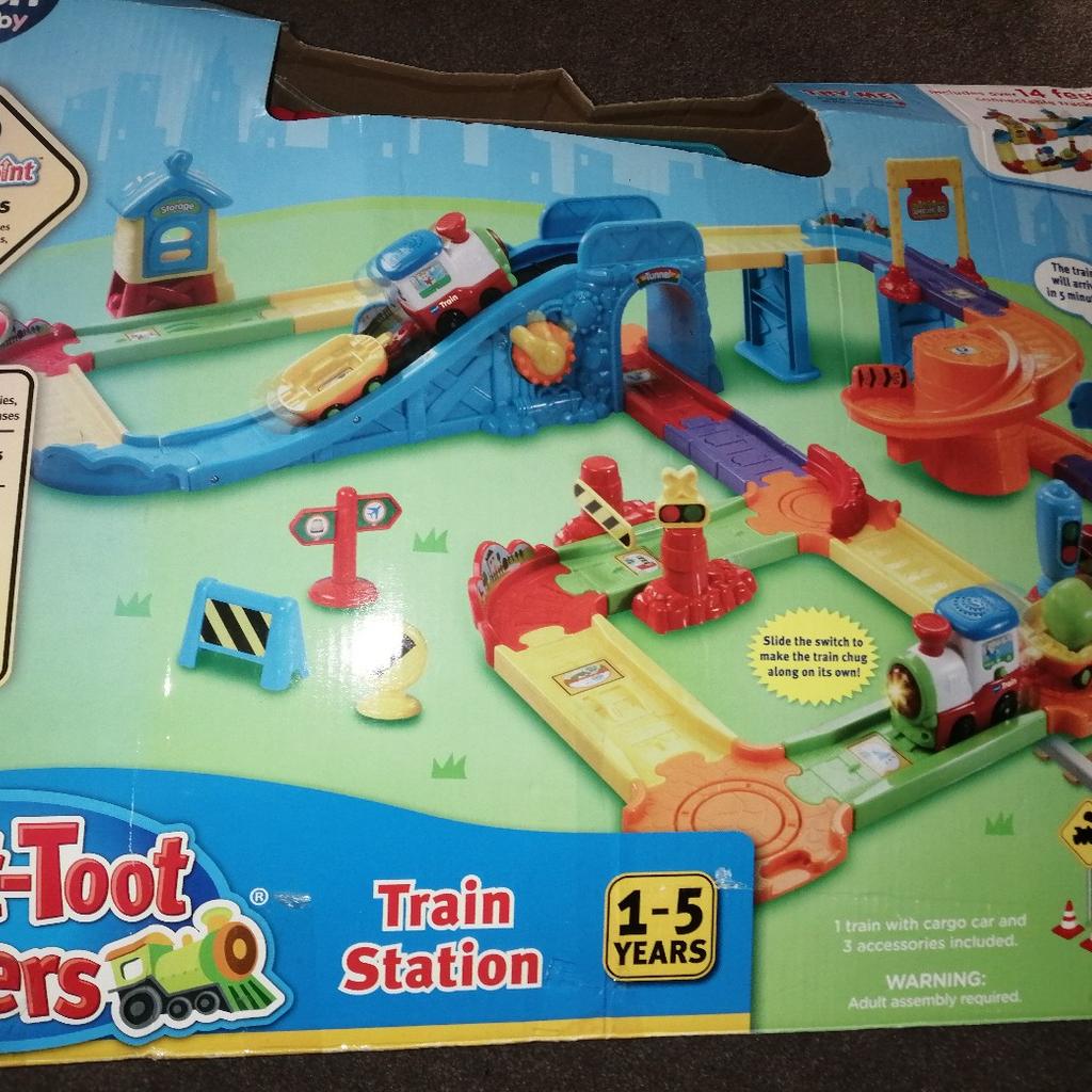 Two sets of toot toot and 4 vehicles, in excellent condition and washed, the black belt in train station is broken but can be replaced for a few pounds, rest is perfect, train station and garage... Collection only