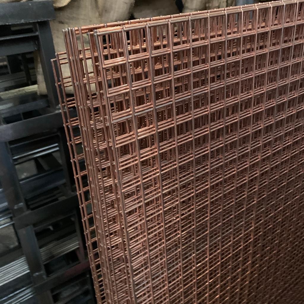1 sheets
8ft x 4ft 1 inch square - 2.5mm copper dipped
£25 each

8 sheets
8ft x 4ft 1 inch square - 2.5mm thick galvanised
£30 each

17 sheets 2 inch square - 3mm galvanised
£23 each