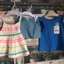 THIS IS FOR A BUNDLE OF NEW GIRLS CLOTHES

1 X F&F TUNIC STYLE TOP STRIPPED WITH DENIM SHORTS FROM F&F
1 X PLAIN BLUE T-SHIRT FROM NEXT

PLEASE SEE PHOTO