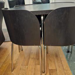 Ikea Square corner table and chairs, ideal for small spaces! Nice and compact measurements are attached in the photos. Legs can be taken off both table and chairs so easy move.
