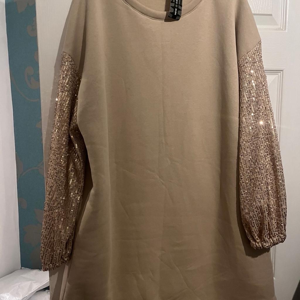 Ladies long sweatshirt dress or long sweatshirt with side pockets with sequin long sleeves one size fit up to size 20 brand new with label from Iceicle Boutique