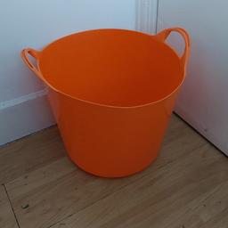 heavy duty orange flexi plastic bucket, ideal for gardening laundry all storage approximately 35 litres.