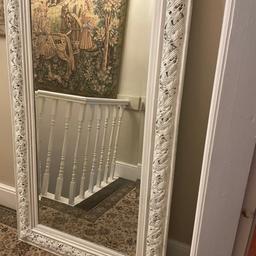 Large Shabby Chic Wooden Ornate Mirror Wall Or Floor Standing 150cm.
Large shabby chic mirror 150cm x 89cm
Ornate wooden frame with bevelled glass, has been painted in chalk paint to match the French furniture but can be painted to suit your decor
Can be used on the wall or free standing against a wall
Viewing welcome