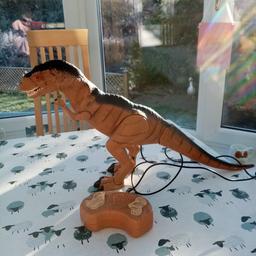 Dinosaur TRex 24inch length x 12 inch high
Battery operated remote control
Walks, tail moves, roars and eyes light up
Very good condition
Must be collected