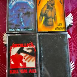 4 metallic cassettes.

Ride the lightning- last sold for 21 (15 average)
Kill em all- last sold for 27 (15 average)
Jump in the fire- last sold for 23 (12 average)
Metallica album- Holland version (10 max)

I’m happy to sell individual or all together, preferably all together as a job lot, good for collectors and reselling. Thank you

Starting offer 30, feel free to make an offer.