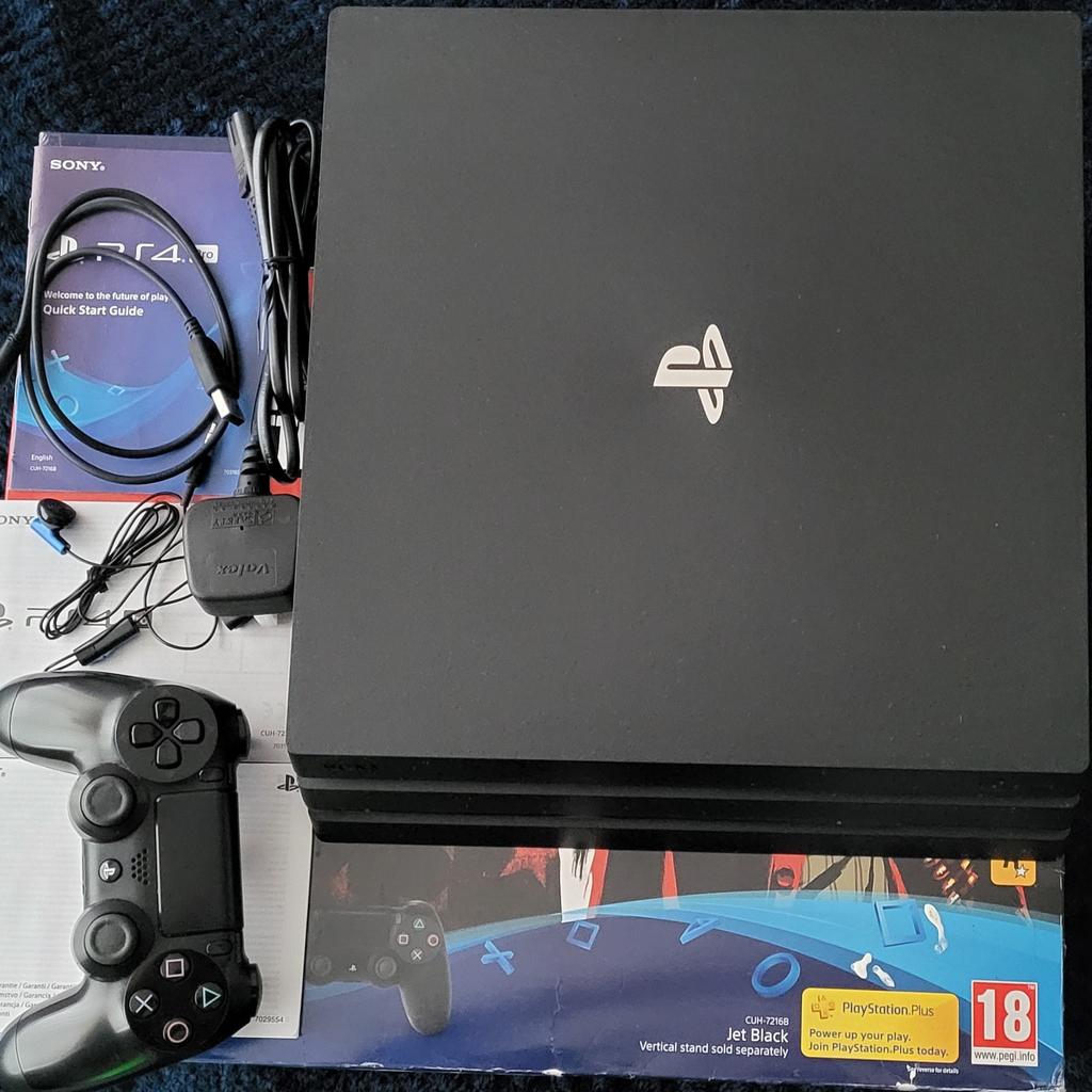 This console and controller are in immaculate condition and have been kept clean and well maintained. It has had little use, adult owned and from a pet free, smoke free house.

It comes boxed with console, controller, power lead, charging lead and original unused earpiece.

This is the best ps4 pro version and also the quietest.

Sorry no games or hdmi lead included.

Collection is s35 or can deliver within a reasonable distance for a small fee.
£180
