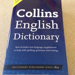 Collins English Dictionary, New Edition.
Includes:
Handy supplement to help with Spelling, Grammar and difficult Pronunciation.
Plus unique practical Writing Guide.
RRP £5.99

Dimensions L X W X D: (17.8 X 11 X 4.8)cm

New, Unused and from a smoke free home.