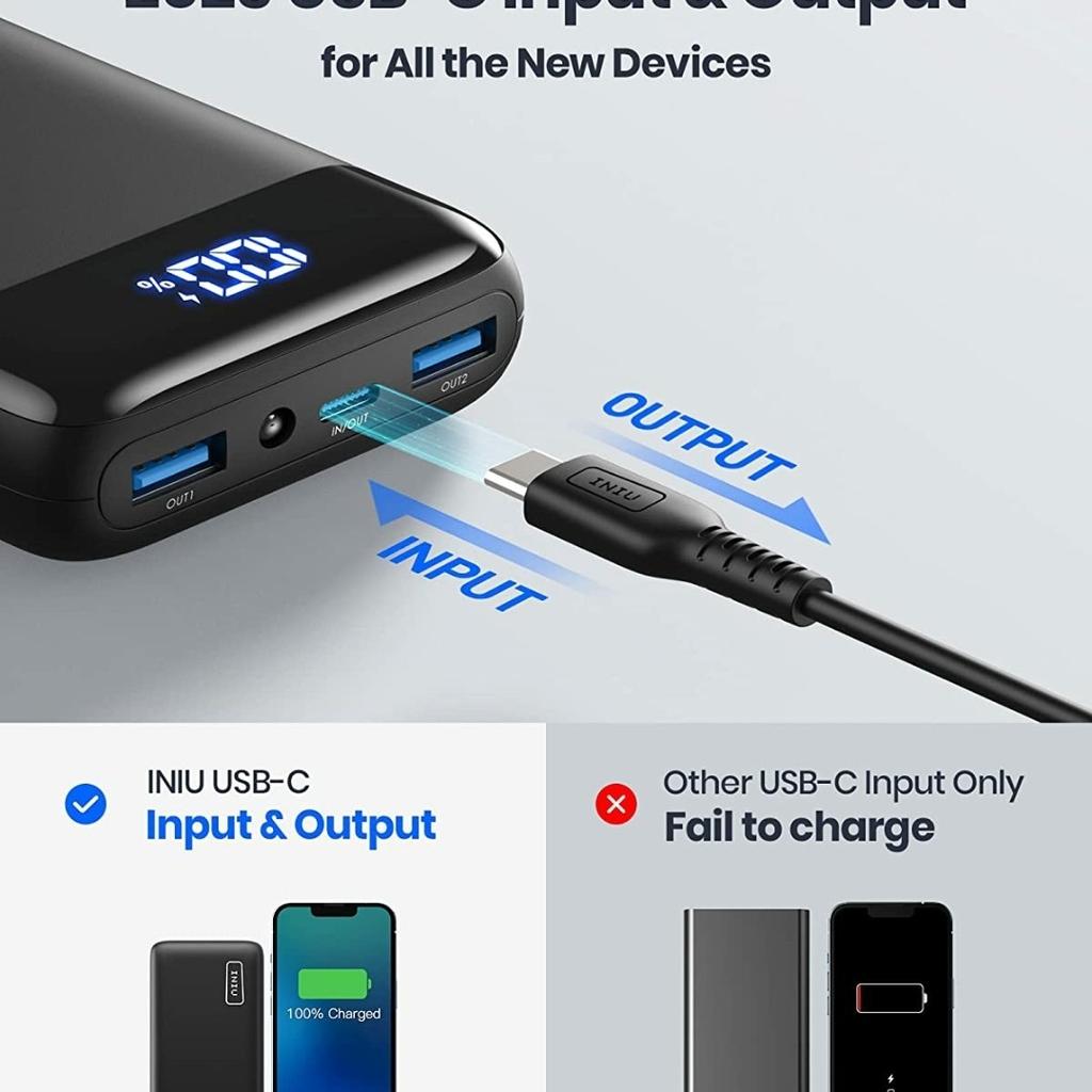 INIU Power Bank, 20000mAh Fast Charging Portable Charger, 22.5W Powerbank with USB C Input & Output, Battery Pack PD3.0 QC4.0 for iPhone 15 14 13 12 11 Pro Max Samsung S22 S21 S20 iPad etc

✅【From INIU--the SAFE Fast Charge Pro】Experience the safest charging with over 38 million global users. At INIU, we use only the highest-quality materials, so we do have the confidence to provide an industry-leading 3 years warranty.

✅【Charge Your Phone up to 61% in 30 Mins】With the upgraded 22.5W output plu