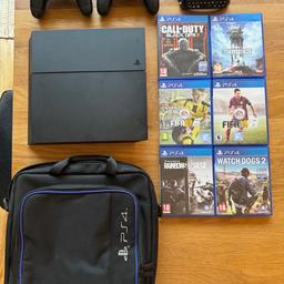 Full PlayStation 4 set up. Ideal package for a Christmas gift. All items in the photo are included, they are……

- PlayStation 4 + Power Cable
- 2x Dualsense controllers
- 1x Media Remote
- 1x Keyboard extension unit for a controller
- Carry case for travel
- 6x games; Call of Duty Black Ops 3, Star Wars Battlefront, FIFA15, FIFA17, Tom Clancy’s Rainbow Six Siege & Watch Dogs 2.

***ITEMS WILL NOT BE SOLD SEPARATELY***