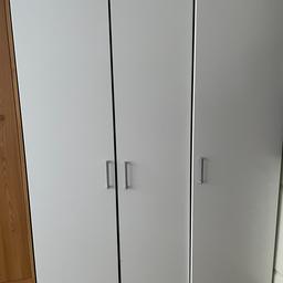 Three door white wardrobe from Ikea, in good condition and needs to be dismantled to pack away.
