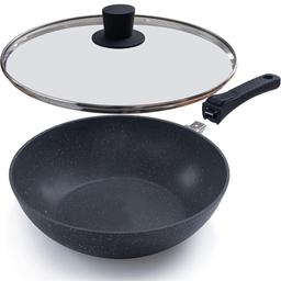 nuovva Non-Stick Wok Pan with Glass Lid– Deep Stir Fry Pan with Induction Base – 28cm Frying Pan with Detachable Handle