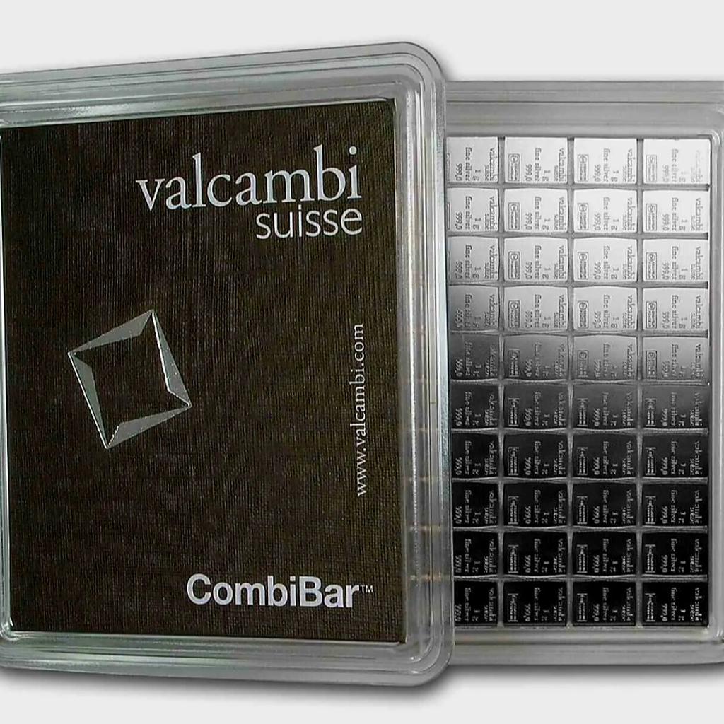PERFECT CHRISTMAS PRESENT 🎁 OR STARTER PACK FOR BEGINNERS🤞 SECURE ASSET INVESTMENT🔑

-The Valcambi 100 x 1g Silver CombiBar can remain as a sheet weighing 100 grams, or be broken into 100 individual 1 gram Silver bars.

-Each of the 100 bars bears its purity and weight (1 gram) along with the Valcambi hallmark.

This bar weighs 100 grams and is 999.0 Fine SilverManufactured by Valcambi, Switzerland.
Stamped Bullion Quality bar.Supplied in protective plastic with a numbered assay card