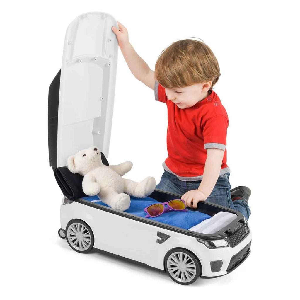 Officially licensed Range Rover SVR Convertible
. Ride on kids suitcase
. Switches from pull along to ride on in seconds
. Large storage space
. Product size: L54.8cm x W29.6cm x D22.3cm
. Max recommended user weight: 23kgs
. Suitable for age 2+ years
. Approximate dimensions (mm) H 23 W 28 D 54.8
. Weight 3.25KG