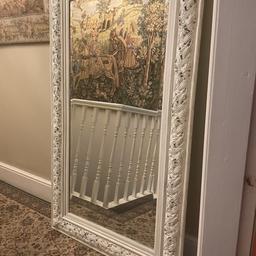 Large Shabby Chic Wooden Ornate Mirror Wall Or Floor Standing 150cm ". 
Large shabby chic mirror 150cm x 89cm
Ornate wooden frame with bevelled glass, has been painted in chalk paint to match the French furniture but can be painted to suit your decor
Can be used on the wall or free standing against a wall 
Viewing welcome