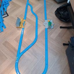 track with one train and carriages 2 track buildings one with road attachment