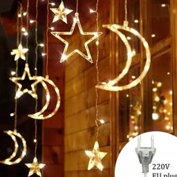 Brand new Star & Moon String Light Outdoor with 138 led + 8 lighting modes

Waterproof great for curtains and patio garden.

Warm white

Voltage 3v

Lighting distance 6-10m