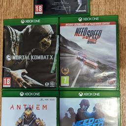 Xbox One Games Bundle Job Lot.

All perfectly working and tested games, including photos of discs front. Can sent photos of the back, but app limits number of photos to upload

List includes

Mortal Kombat X

Need for Speed

Need for Speed Rivals

The Elder Scrolls V Skyrim - Special edition

Anthem