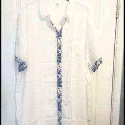 Mens short sleeve dress shirt in white with gorgeous blue trim size 3XL brand new