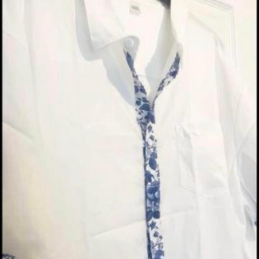 Mens short sleeve dress shirt in white with gorgeous blue trim size 3XL brand new