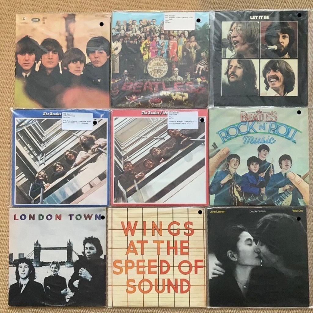 17 x LPs by The Beatles, Paul McCartney, John Lennon, George Harrison, Wings etc

The records are in strong VG+/NM- with Sgt Pepper closer to a strong VG showing a few faint signs of play.

The sleeves are all in excellent condition showing minor signs of storage wear & will include the clear poly sleeves shown in the photos. Let It Be is closer to VG showing some more noticeable signs of storge wear.

The records in this collection are as follows:

THE BEATLES - SGT PEPPERS LONELY HEART CLUB BAND LP
THE BEATLES - BEATLES FOR SALE LP
THE BEATLES - 1967 - 1970 2LP
THE BEATLES - 1962 - 1966 2LP
THE BEATLES - ROCK N ROLL MUSIC 2LP
THE BEATLES - LET IT BE LP
WINGS - LONDON TOWN LP
JULIAN LENNON - VALOTTE LP
JOHN LENNON - MIND GAMES LP
LENNON McCARTNEY SONGBOOK LP
WINGS - GREATEST LP
PAUL McCARTNEY - McCARTNEY II LP
GEORGE HARRISON - GONE TROPPO LP
WINGS - VENUS AND MARS 2LP
WINGS - BAND ON THE RUN LP
WINGS - AT THE SPEED OF SOUND LP
JOHN LENNON & YOKO ONO - DOUBLE FANTASY LP

🙂