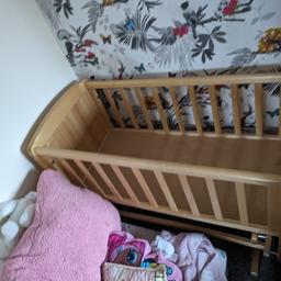crib with new mattress, the crib was used for month with previous child , then had new mattress but only slept in once as new baby doesn't like it so using moses basket , it can rock or stay still