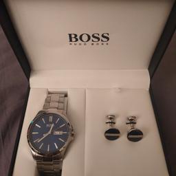 Hugo Boss watch with cufflinks in box.