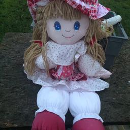 Gorgeous vintage rag doll nightdress case . Great for a hot water bottle too. It’s a large doll I had many years but looks like new. Great face and in a red patchwork floral design dress and matching mop cap. Very cute doll with hanging loop and wool hair. Great traditional style doll in excellent condition