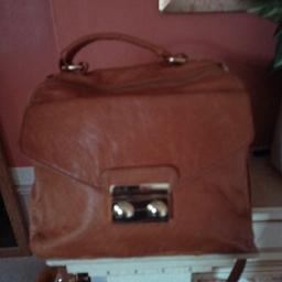 medium size tan soft leather Topshop cross body/shoulder bag three separate compartments excellent condition