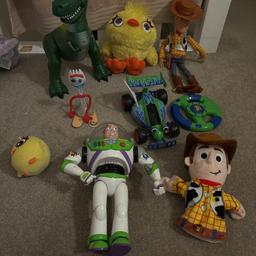 Huge Toy Story interactive bundle

Rex
Woidy
Buzz light year
Forky
Car
Ducky

Please note the car no longer works , but great as a toy to play with together .

They talk and some of them interact with each other in conversations

There’s also a squishy duck toy and a woody puppet

Pet and smoke free home