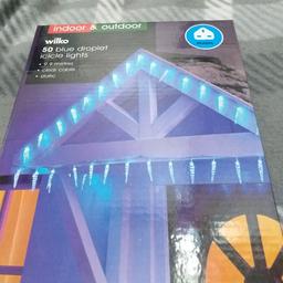 AS ABOVE BRAND NEW INDOOR & OUTDOOR WILKO 50 BLUE DROPLET ICICLE LIGHTS 9.9 METRES CLEAR CABLE STATIC..THESE ARE MAINS...THESE ARE BRAND NEW NOT BEEN OPENED THESE ARE CASH ON COLLECTION ONLY I DONT WONT POST COLLECTION MANSFIELD WILL NOT SAVE..