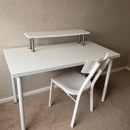 White desk,chair and removable desk spacer shelf