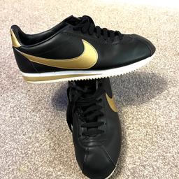 Hi and welcome to great looking retro great style Nike Cortez Basic Leather SE - Black Metallic Gold Size UK 6 eur 40 in mint condition thanks