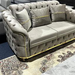 Madrid Sofa* ✨
Brand New turkish chesterfield design Sofa features thick seating with high-density foam wrapped up with fibre for extra comfort. ... Its Best Quality back cushions are filled 
with silicone fibre to enhance its comfort. Premium quality fabric material and a strong wooden frame to makes it durable and luxurious.

Corner :
Length: 230 cm by 230cm 
Width: 85 cm 
Height: 95 cm

3 Seater :
Lenght: 210 cm
Width: 85 cm 
Height: 95 cm

2 Seater:
Lenght: 165 cm
Width: 85 cm 
Height: 95cm
DM US FOR MORE INFO.....
+447355332278