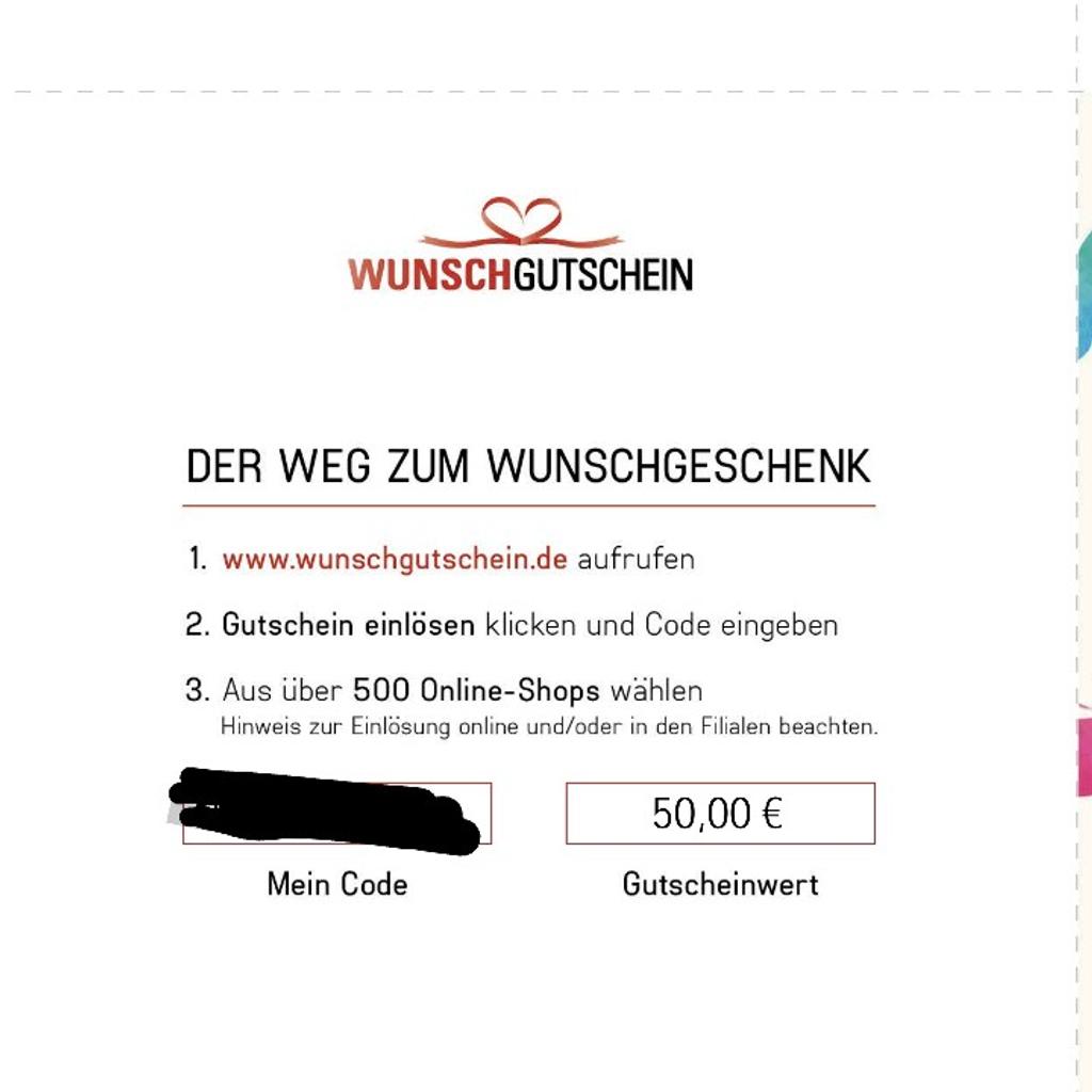 Wunschgutschein 50€ in 50667 € Verkauf für Shpock zum DE Köln 40,00 